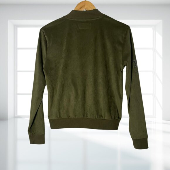 Hard Rock Cafe Tampa Olive Green Velvet-Feel Bomber Jacket Full Zip Medium Soft - Picture 4 of 13